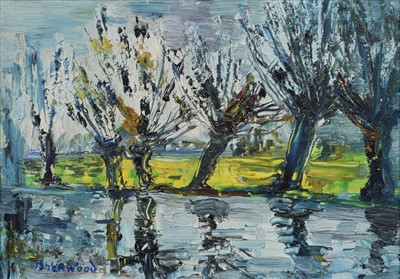 Lot 10 - J.L. Isherwood, "Oxford Willows", oil.