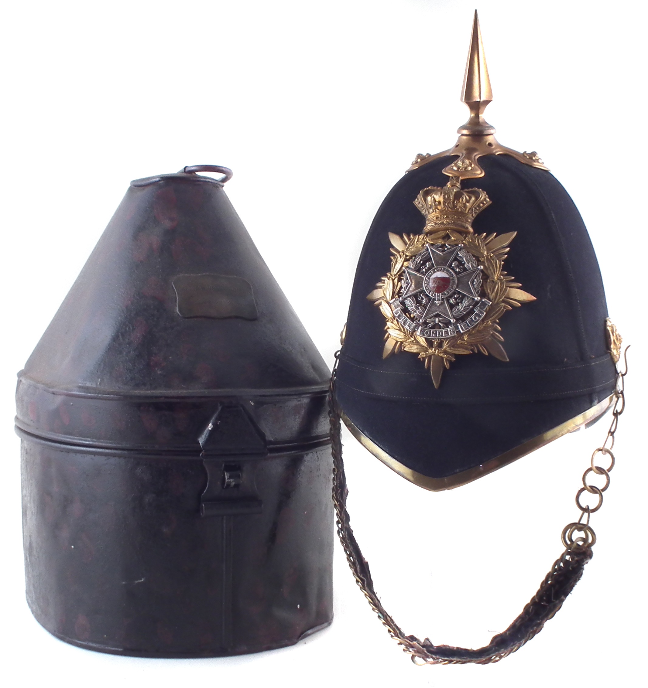 Lot 144 - Border regiment blue cloth helmet in case