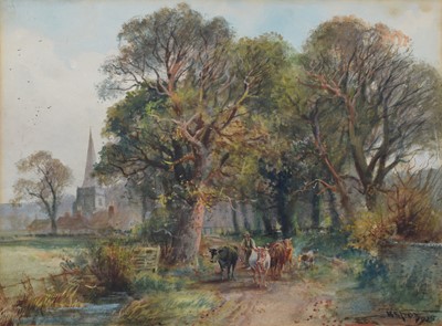 Lot 231 - H.C. Fox, "A Wooded Lane in Cheshire", watercolour.