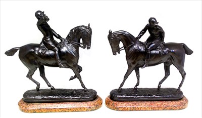 Lot 174 - Pair of bronze figures of huntsmen