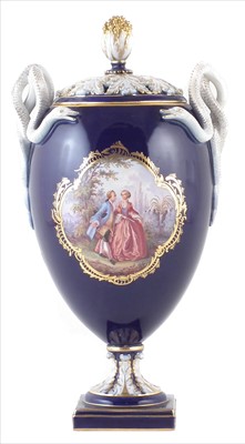 Lot 110 - Meissen twin handled lidded vase
