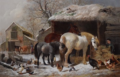 Lot 221 - Henry Charles Woollett, "The Farmyard in Winter", oil.