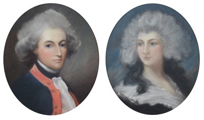 Lot 255 - English School, 19th century, Male and female portraits, pastel (2).
