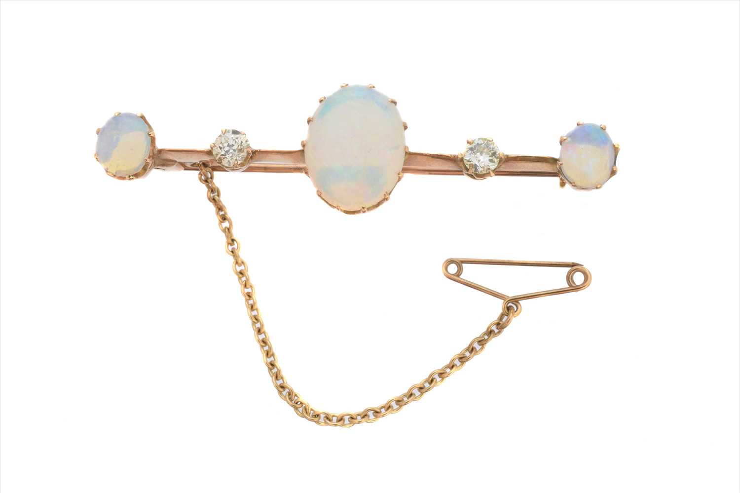 Lot 62 - An early 20th Century opal and diamond bar brooch
