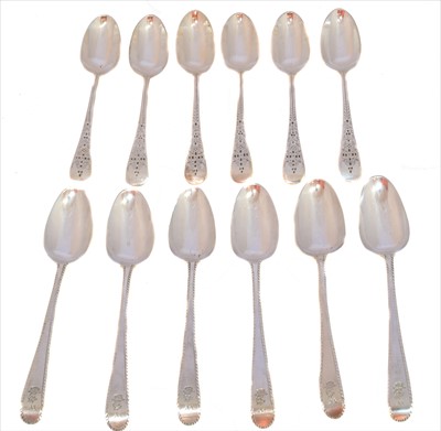 Lot 80 - Two sets of George III and later silver teaspoons