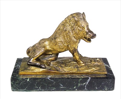 Lot 172 - Late 19th century gilded bronze figure of a seated boar