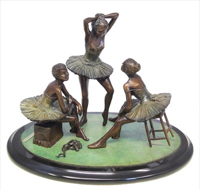 Lot 218 - Benson Landes, 1927-2013, bronze figure of three ballerina's.