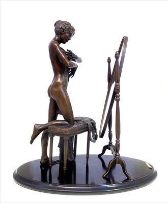 Lot 219 - Benson Landes, 1927-2013, bronze figure "Mirror Girl".