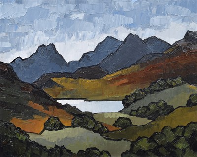 Lot 36 - David Barnes, "The Snowdonian Horseshoe", oil.