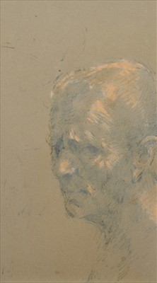 Lot 105 - Harold Riley (British 1934-), Portrait of an elderly man, ink and pastel.