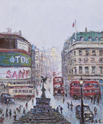 Lot 79 - Reg Gardner, "Piccadilly Circus", oil.