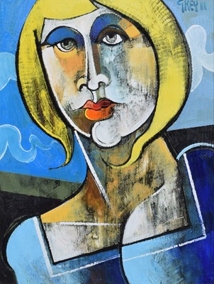 Lot 36 - Geoffrey Key (British 1941-), "Girl with Yellow Hair", oil.