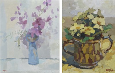Lot 173 - Warren Storey, "Orchids" and "Primulas", oil (2).
