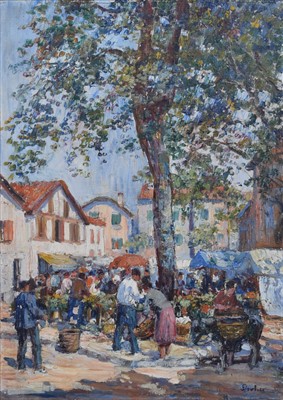 Lot 157 - Louis Floutier, French market scene at Saint Jean de Luz, oil.
