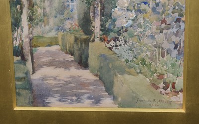 Lot 247 - Frances E. Nesbitt, Garden path with floral arch, watercolour.