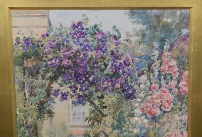 Lot 247 - Frances E. Nesbitt, Garden path with floral arch, watercolour.