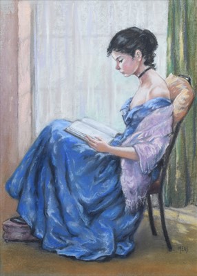 Lot 188 - Margaret Ellis, Portrait of a seated lady reading, pastel.