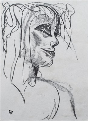 Lot 186 - Sheila Benson, "Groupie", charcoal drawing.