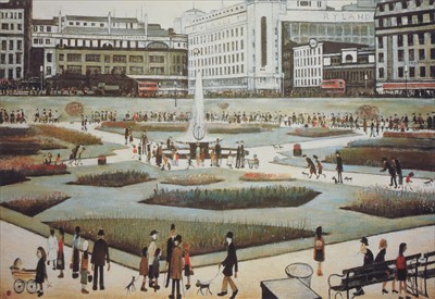 Lot 135 - After L.S. Lowry, "Piccadilly Gardens", gouttelette print and certificate of authenticity (2).