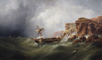 Lot 193 - Henry Redmore, Shipwreck off the coast, oil on canvas.