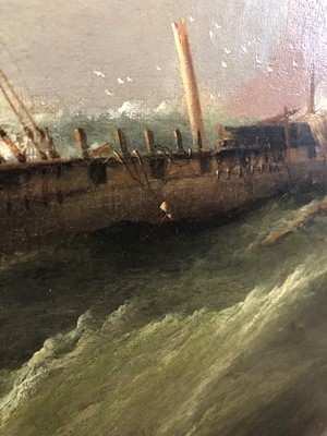 Lot 193 - Henry Redmore, Shipwreck off the coast, oil on canvas.