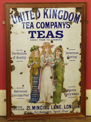 Lot 53 - Enamelled sign United Kingdom Tea Company's Teas, 92cm x 61cm.