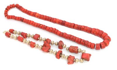 Lot 7 - Two dyed coral necklaces
