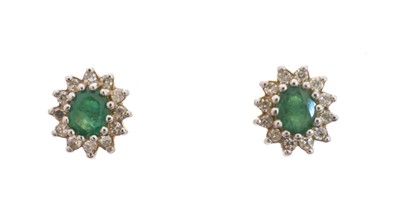 Lot 79 - A pair of 18ct gold emerald and diamond earrings