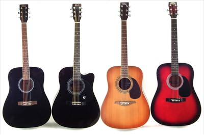 Lot 42 - Four steel string acoustic guitars by Lindo, Swift, Stagg and Vintage.