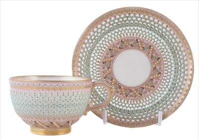 Lot 162 - Royal Worcester reticulated cup and saucer by George Owen