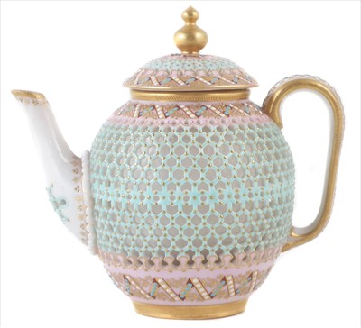 Lot 163 - Royal Worcester reticulated teapot and cover by George Owen