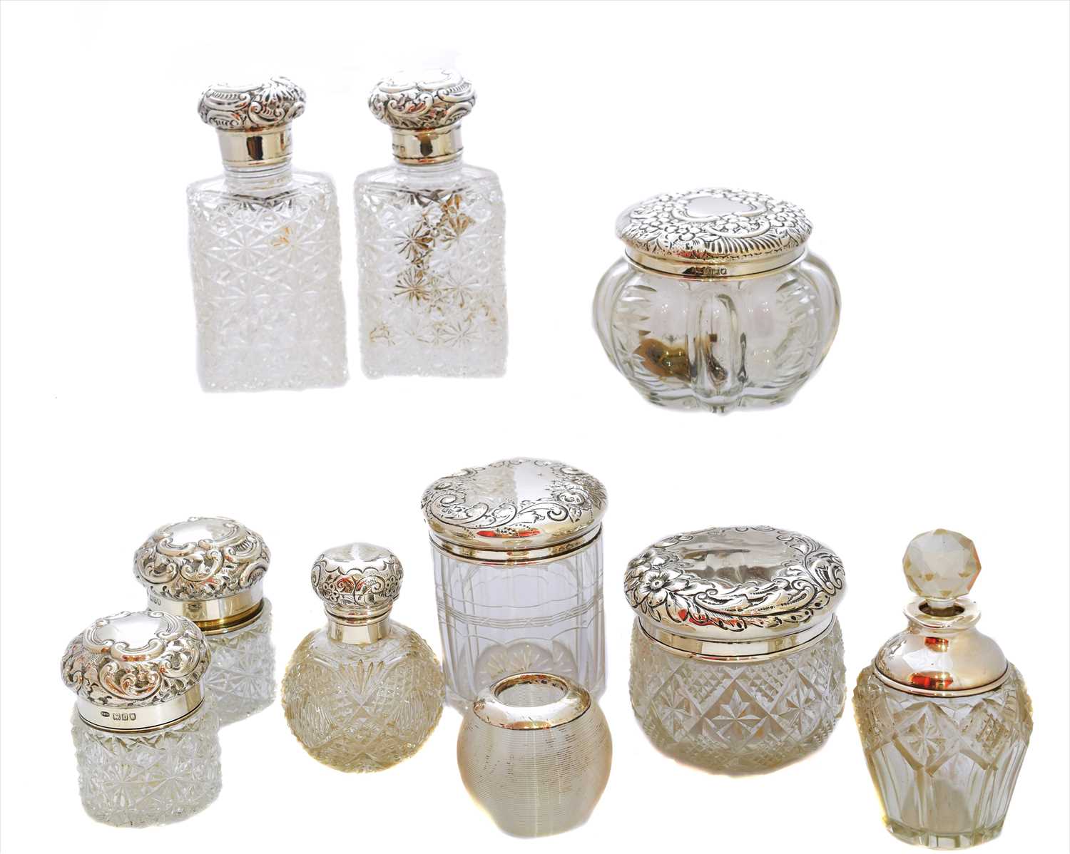 Lot 72 - A selection of Victorian and later silver lidded jars