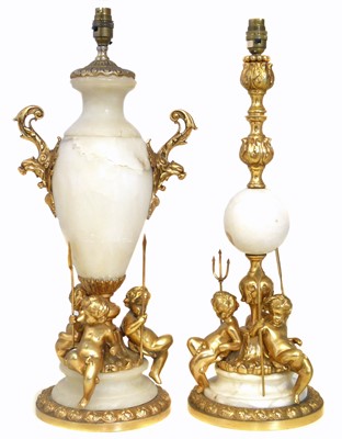 Lot 168 - Two 20th century alabaster and gilt table lamps