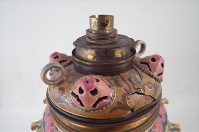 Lot 122 - Zsolnay Pecs oil lamp converted to electric.
