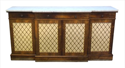 Lot 269 - Victorian rosewood break-front credenza with brass grills.