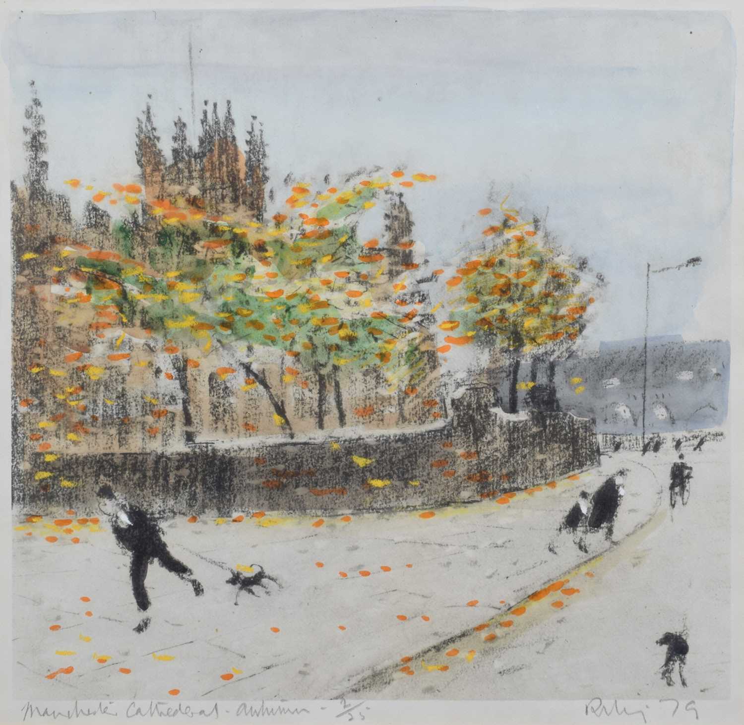 Lot 110 - Harold Riley, "Manchester Cathedral - Autumn", signed print.