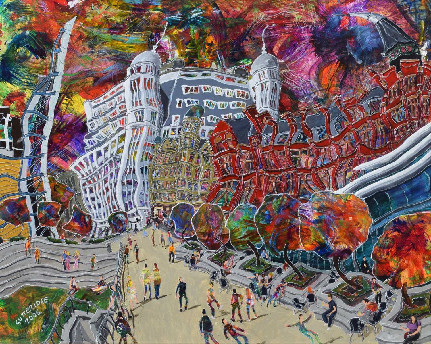 Lot 86 - Michael Gutteridge, "Great Northern Square, Manchester", acrylic on board.