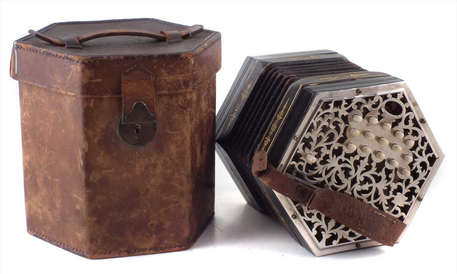 Lot 28 Thirty key Anglo concertina with leather case