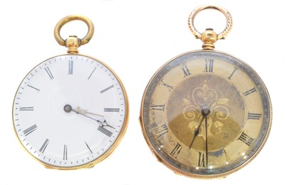Lot 405 - Two 18ct gold fob watches