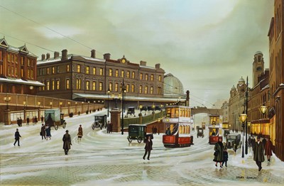 Lot 31 - Steven Scholes, "Manchester Piccadilly Station", oil.