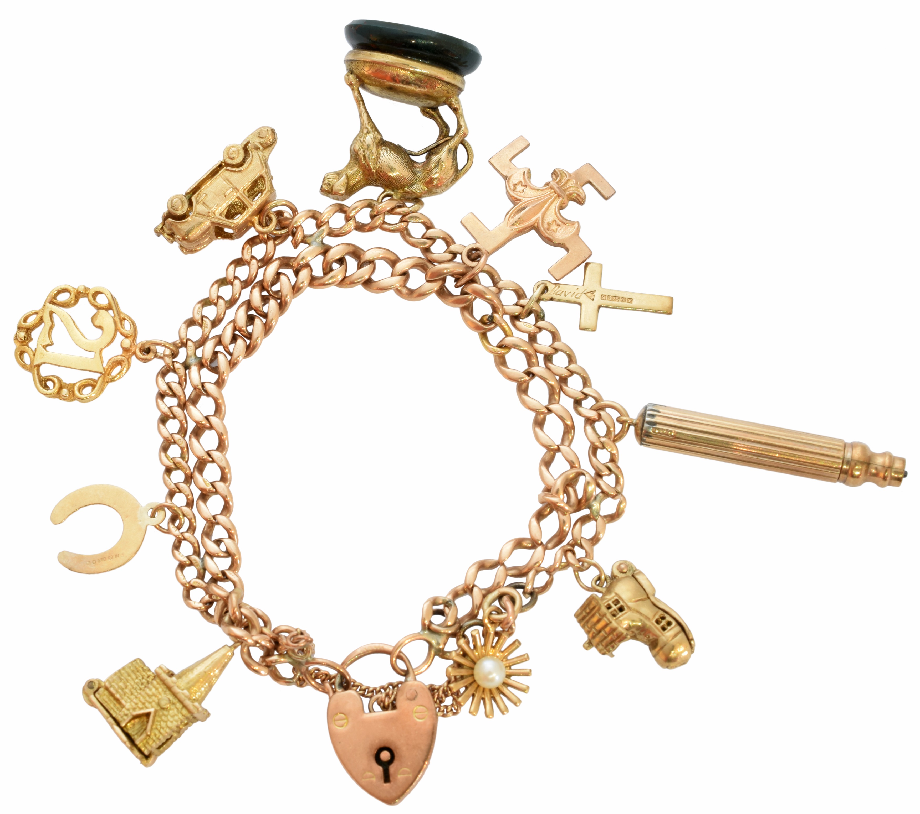 Lot 25 - A 9ct gold charm bracelet,
