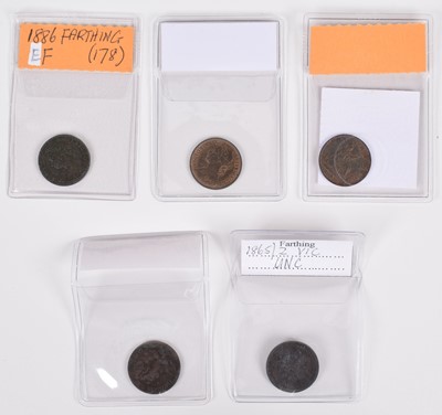 Lot 178 - Queen Victoria, Farthings, 1862, 1865/2, 1878, 1882H, 1886 (5).