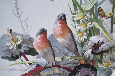 Lot 90 - Pair of Montereau chargers painted with bird studies.