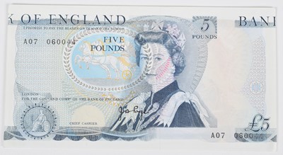Lot 36 - Elizabeth II, Series "D" Pictorial Five Pounds Error Banknote, AU.