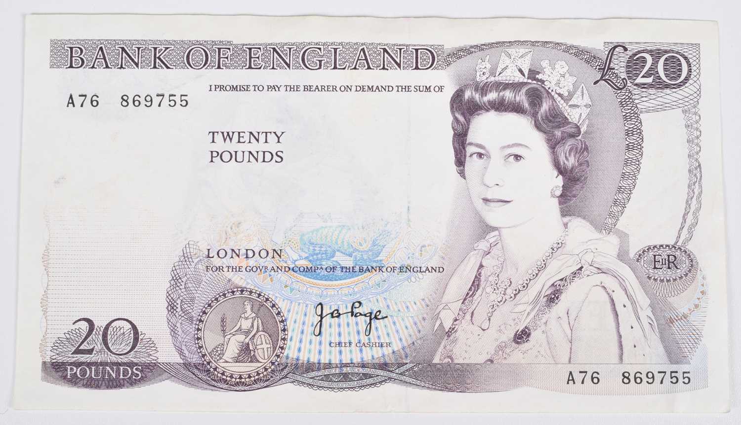 Lot 37 - Elizabeth II, Series "D" Pictorial Twenty Pounds Error Banknote, EF.