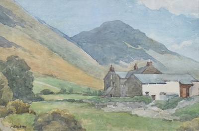 Lot 41 - Millicent Ayrton, "Cumbrian Farm", watercolour.