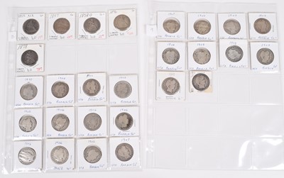 Lot 12 - Two sheets of Barber silver half dollars (27).