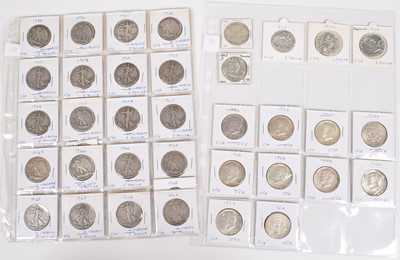 Lot 13 - Two sheets of silver and later half dollars (37).