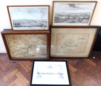 Lot 100 - Framed map, Gilling, Yorkshire, raised contour and a map plan Manchester and three others