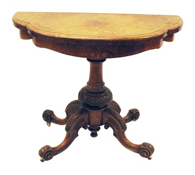 Lot 199 - Victorian figured walnut fold-over card table
